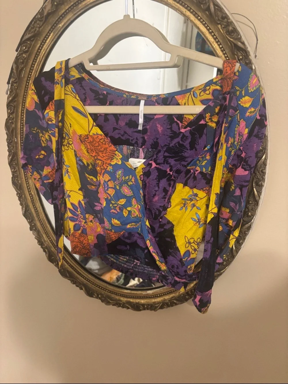 Free People Multicolor Floral Tie-Front Crop Top in Yellow, Purple, Blue - Picture 3 of 5